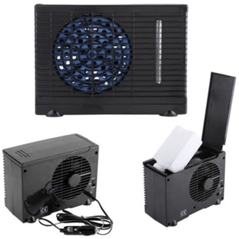 URPIZY Aire acondicionado portátil de 12 V con refrigeración por agua y hielo, enfriador de aire compacto para coche y hogar, ventilador silencioso con depósito de agua integrado para refrigeración