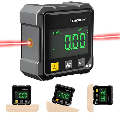 4-Seitiger Magnetischer Digitaler Winkelmesser mit Laser, Digitale Wasserwaage, Winkelmesser Digital Digital Protractor with Magnetic Base für Holzbearbeitung, Bau, Dekoration und DIY (A) (A)