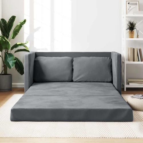 Mandloder Bodensofa mit Schlaffunktion, Dunkelgrau Samt, 122x204x55 cm, 2-in-1 Design, Metallgestell, vielseitiges Schlafsofa für Wohnzimmer & kleine Räume