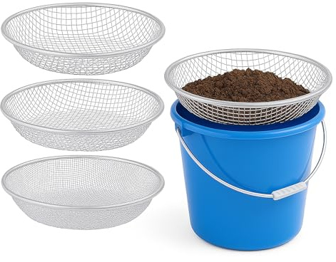 3 Pack Soil Sifter Set for 5 Gallon Bucket, Heavy Duty Galvanized Steel Compost Sieve Screens, 3 Mesh Sizes 1/8 1/4 3/8 (3mm/6mm/10mm) for Dirt, Rocks, Gravel, Worm Castings, Garden Compost Tool