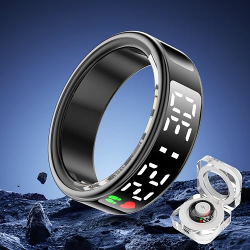 Smart Ring für Herren Damen - 2025 AI Fitness Tracker 5 ATM Wasserdicht mit Temperaturmessung,100+ Sportmodi,Schlafmonitor,Herzfrequenz, SpO2, Smartring für Android iOS (Schwarz, #11(mit LED-Display))