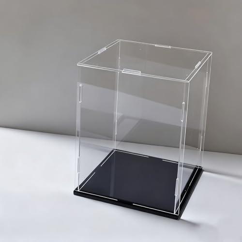 Hoiweqr Acryl Vitrine Selbstmontierbare Schaukasten, Präsentation Staubdichter Schutz Vitrine mit Schwarzem, Blind Box Vitrine Modellauto für Figuren, Modelle Transparente(H35cm,LxW 20x20cm)