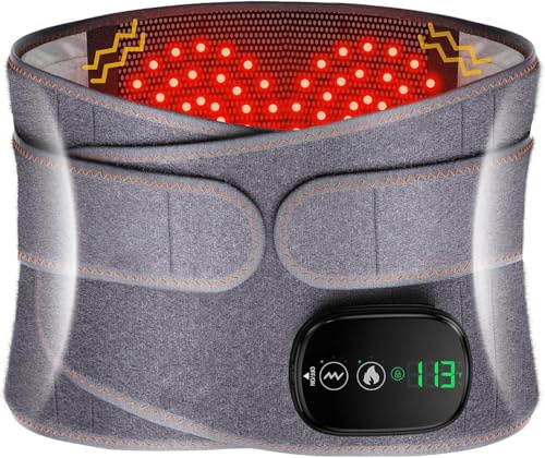 ZMURED Cordless Heat Pad with Massager for Back, Portable Heated Warmer for Lower Back, Waist Belt for Period, 3 Levels Adjustable, 180 mins Battery, Touchscreen Control