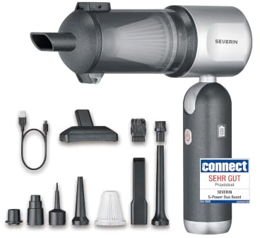 Severin 3-in-1 Akku-Handstaubsauger, Luftbläser & Aufpumper, Staubgebläse, für Luftmatratzen, Auto, Haushalt, 3 Stufen, 17000Pa, Kabellos, 240000U/min, S-Power Duoboost, 120W, anthrazit, HV 7149