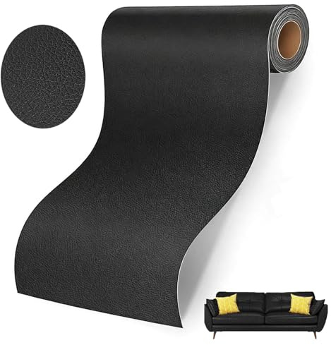 LuxTerra Parche Adhesivo de Cuero Sintético, 30 x 137 cm, Parche de Cuero | Embalaje en Rollo, para Muebles, Bolsos, Asiento de Coche (Negro)