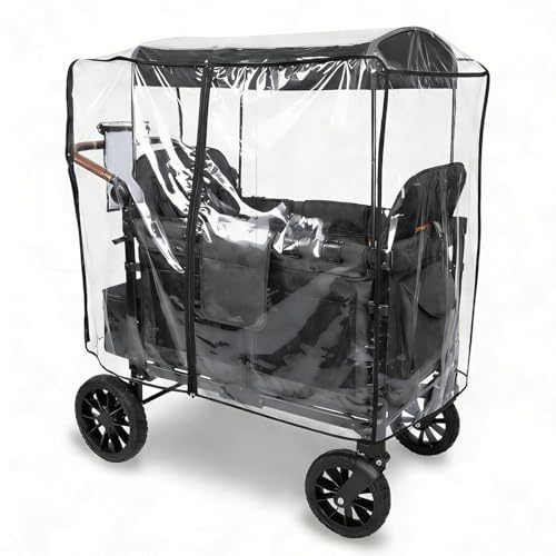 Pssopp Vagnsregnskydd för Wonderfold W4, Vattentätt Barnvagnsskydd i Polyester med Genomskinliga Ventilationshål för Kapell och Kardborrestängning för Regnvindsresor (125 * 55 * 110 cm)