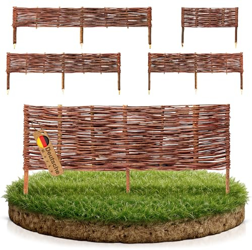BOOGARDI Bordure de Jardin en Bois · 12 Tailles · 5X clôture en Osier Hauteur 10 cm x Longueur 120 cm · Barrière à Planter pour Parterre · Bordure de pelouse en Osier