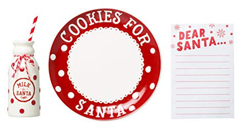 Pearhead Juego de platos de galletas de Navidad para Papá Noel, incluye plato, jarra y bloc de notas, actividad navideña para niños, galletas y leche y letras navideñas al Polo Norte, tradiciones de