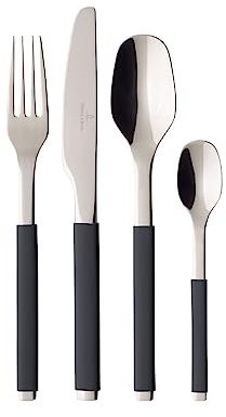 Villeroy & Boch S+ Cosy Grey Cutlery for up to 6 Persons, 24-Pieces, Stainless Steel, Handle Coated with Grey Silicone