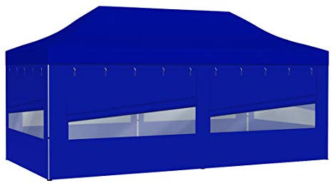 Vispronet Profi Faltpavillon Basic - 3x6 m in Blau - 4 Vollwände mit Panoramafenster - Scherengittersystem - Farbe & Größe wählbar
