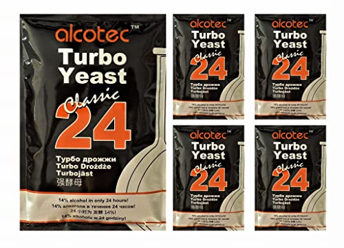 AlcoTec Turbo Yeast Classic für Hochprozentige Spirituosen 5er Pack - Ultraschnelle Gärung für 14% Alkohol in 1 Tagen