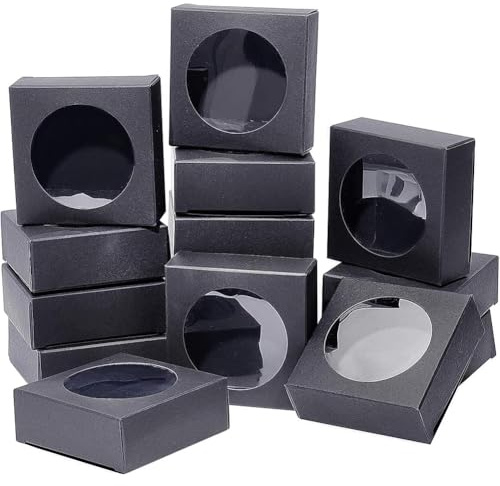 BENECREAT 24 Pack Geschenkbox aus Kraftpapier Mit Klarem Fenster 8x8x3cm Schwarz Geschenkverpackungsboxen Für Hochzeitsfeier Gefälligkeiten