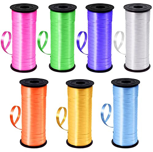 7 Rollen Geschenkbänder, 640 Meter lang (700 Yards), Ringelband Rolle,Geschenkband Polyband set für Geburtstag Hochzeit Ballonverschlüsse,Weihnachtsdekoration Party und Basteln Party Deko