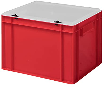 Design Eurobox stapelbar låda, förvaringsbehållare, plastlåda i 5 färger och 16 storlekar med transparent lock (matt) (röd, 40 x 30 x 28 cm)