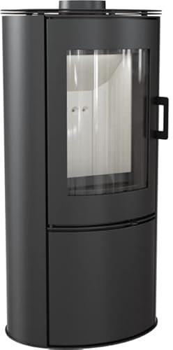 KRATKI AB Holzofen für den Innenbereich, freistehend, BImSchV 2-konform, 8 kW, thermische Effizienz, 78%, Stahl und Gusseisen, Schwarze Lagerkammer, 105 x 52 cm