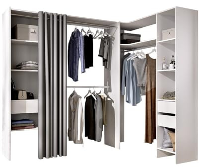 Vente-unique Eckkleiderschrank Kleiderschranksystem - B. 164/214 cm - Weiß & Grau - GONTRAN