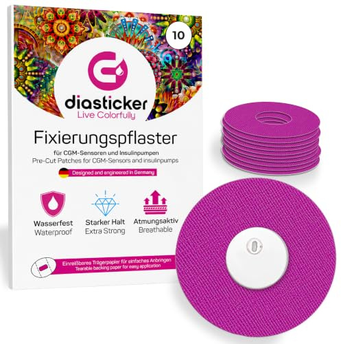 Diasticker | Freestyle Libre 3 - Självhäftande lappar (10 stycken, Lila) | Vattentät - Andningsbar - Starkt grepp | CGM-sensor lapp, fixering, tejp, plåster, fixeringsgips
