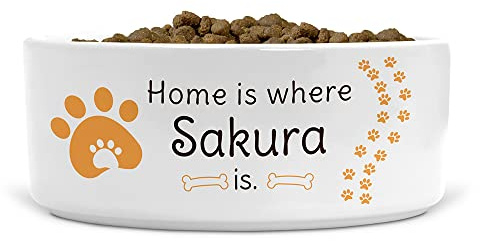 Personalised Home Is Where Dog Pet Name Is Ceramic Pet Bowl - Suitable for Food and Water - Dishwasher Proof - Large Bowl