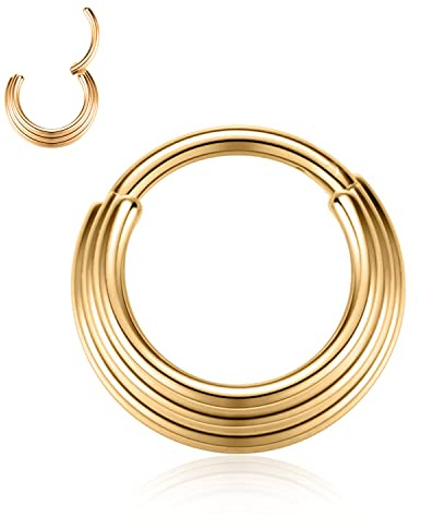 YEBOCIYO Helix Or 10mm Triple Empilé Anneaux Conch Septum Nombril Labret Levre Acier Chirurgical 16G