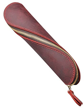 Leder Federmäppchen, S-Form Vintage Bleistift Beutel Stifthülle Stifte Etui Stiftehalter Lederetui Stiftetui mit Reißverschluss für Schule, Arbeit, Büro