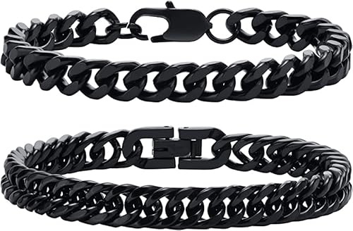 VNOX - Pulsera de eslabones cubanos para hombre, resistente, acero inoxidable, borde ancho, conjunto ideal para papá, novio o marido, 19-23 cm, 2 unidades, 23, Acero inoxidable