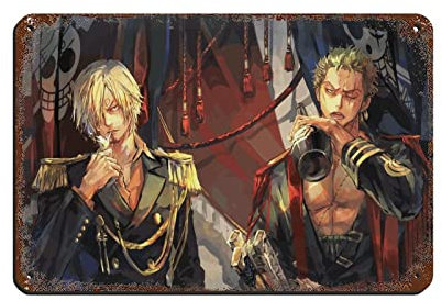 Poster Du Manga One Piece Roronoa Zoro Et Sanji Retro Poster Metall Blechschild Chic Art Retro Eisen Malerei Bar Menschen Höhle Cafe Familie Garage Poster Wanddekoration 20 x 30 cm