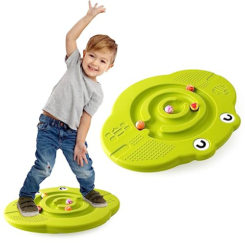 Tablero de equilibrio Wobble para niños, tablero de laberinto de balancín de plástico con carga de piedras escalonadas de 220lb, juego activo y ejercicio para niños pequeños
