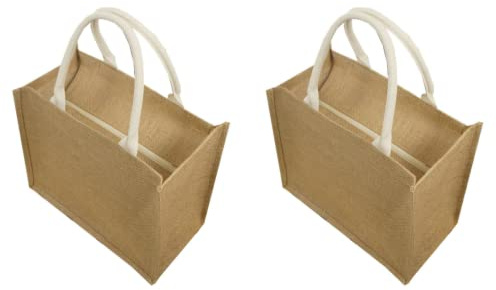 Norsen 2 Stücke Jute Tasche mit Reißverschluss Shopper Bag Jutebeutel Strandtasche Wasserdicht Einkaufstaschen Faltbar Handtasche Geschenktasche (M)