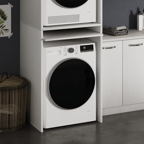 Linea Azzurra Copri Lavatrice in Legno 65x71x105cm Made in Italy Bianco Frasinato Coprilavatrice da Esterno e da Interno Complemento d'Arredo Elegante e Moderna