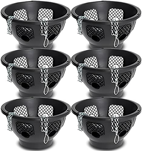 Original Easy Fill Set of 6 Hanging Basket - 12 Inch Black Hanging Planters for Balcony, Indoor, or Outdoor - Plastic Basket for Herb, Flowers, or Plants