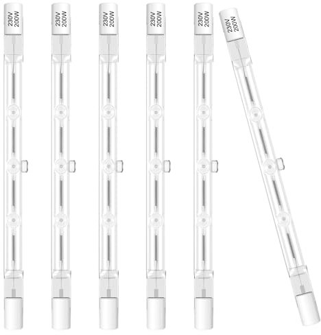 VIIVUU 230V 200W R7S Halogen Halogenstab Dimmbar Leuchtmittel,2700K Warmweiß 118mm Deckenfluter Glühbirne 3650lm halogenstrahler Lampe,Kein Flackern Lampes für baustrahler, Landschaftsbeleuchtung 6er