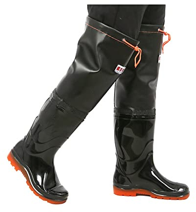 HWBZSZY Stivali da Pioggia Alti in PVC Impermeabili al 100% Scarpe da Pesca Antiscivolo Stivali da Fango Traspiranti Ultraleggeri per Trampolieri, Pesca A Mosca, Caccia, Lavori di Letame,Nero,47 EU