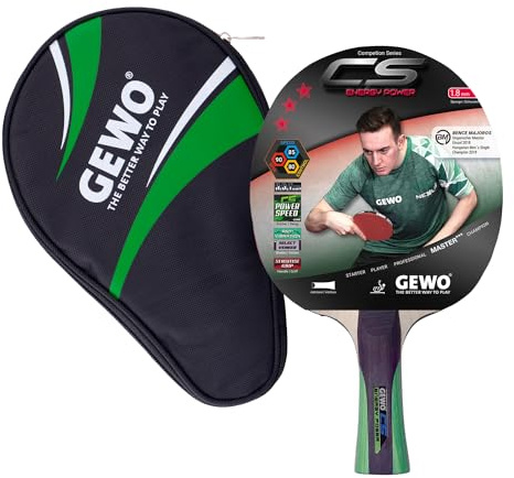 GEWO CS Energy Power Tischtennis-Schläger & GEWO Tischtennisschläger Hülle mit Ballfach grün - Profi-Tischtennisschläger, ITTF genehmigt, konkav, 1,8mm Schwamm
