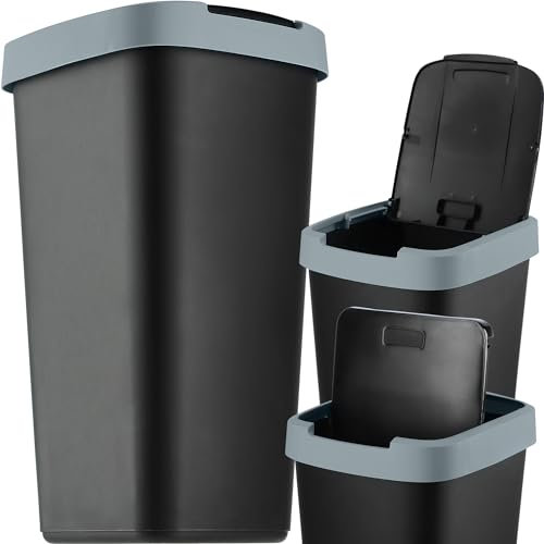 KADAX Poubelle de 25 litres avec couvercle basculant pour la séparation des déchets, poubelle en plastique durable (noir/gris foncé)