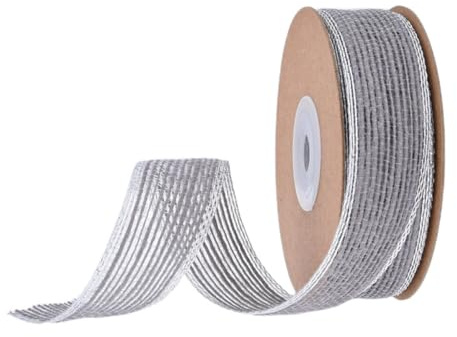 Wambere 10 Yards 25mm Leinenband Juteband Sackleinen Band Vintage Linen Ribbon Geschenkband Stoffband Schleifenband Dekoband Zierband für DIY Handwerk Geschenkverpackung Hochzeit Party Deko,Grau