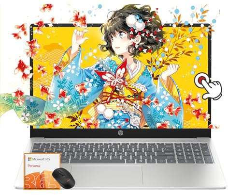 HP -15.6 Laptop estudiante-portátil Microsoft Office 365 - Windows 11 - Procesador Intel de cuatro núcleos - Wi-Fi 6 - USB C - Batería de larga duración - Obturador de privacidad de cámara web - Cable
