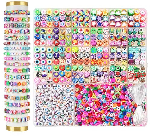Jollin 2300 Perlen für Armbänder DIY - Zum Auffädeln aus Polymerton - Geburtstagsgeschenke für Mädchen 6-12
