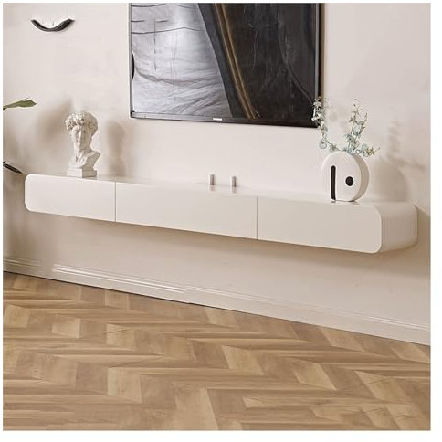 Sideboard Wohnzimmer Hängend Schwebender TV-Ständer aus Holz zur Wandmontage mit Medienschrank und zwei Schubladen, modernes, platzsparendes Entertainment-Center for Fernseher, Dekoration for Wohnzimm