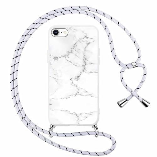Foonary Handyband Hülle mit Band für iPhone SE 3 4,7 Handyhülle, Aesthetic Design Kette Necklace Case mit Kordel zum Umhängen Silikon Bumper Cover Schnur für iPhone 7/8/SE 2020/SE 2022, Marmor 3