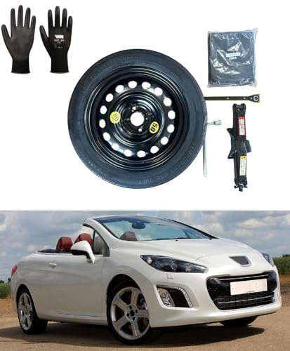 D'ANGELO 1988 Ersatzrad-Set, 40,6 cm (16 Zoll), kompatibel mit Peugeot 308 CC (2007 – 2012) mit Wagenheber, Schlüssel, Handschuhe und Tasche 125/80r16