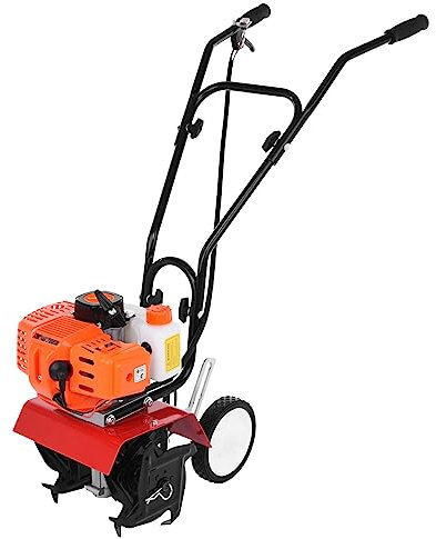 52CC Mini Tiller Cultivator Garden Petrol Tiller Engine 1.65kW 9000 RPM 3HP 1.2L Tank with Powerful Efficient Air Cooled 2 Stroke Engine Garden Petrol Rotavator for Lawn Farms Orchards Yards Fields