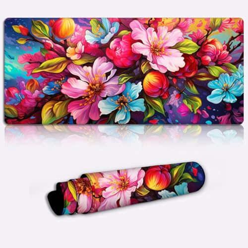 LJSPTU Tappetino per mouse con fiore di melo, tappetino per mouse da gioco (60 x 35 x 0,3 cm) tappetino per mouse da gioco di grandi dimensioni, superficie liscia e resistente, impermeabile, per