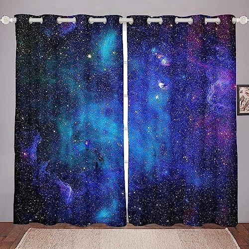 3D Gedruckt Gardine Vorhänge - Blaue Fantasiesterngalaxie - Verdunklungsvorhang - Ösen Verdunklungsgardine Polyester Vorhänge Für Schlafzimmer - Kinder Vorhänge-1B7T5H9Q0K9