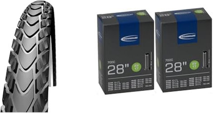Schwalbe Faltreifen, Schwarz, Marathon MONDIAL Evo, DD, V-Guard, Folding 42-622-SnakeSkin & Unisex-Adult AV17 Inner Tube, Schwarz, 28 & quot; 2er Set, 27.5/ 40mm AV