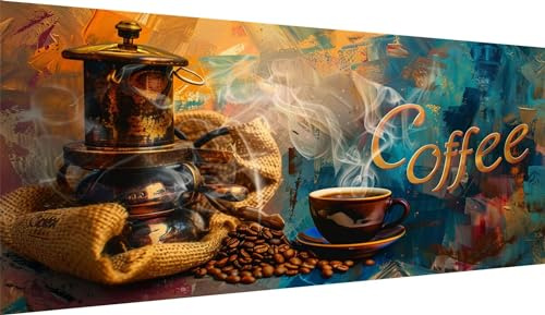 5D Kaffee Diamond Painting XXL 60x120cm, Diamant Painting Bilder Essen Diamond Painting Erwachsene Mosaikherstellung, Full Eckige Steine Crystal Strass Stickerei Diamant kunst, Deko wohnzimmer WE-2415