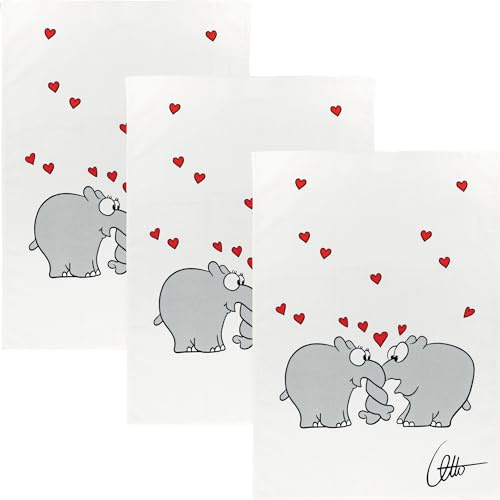 Kracht Geschirrtuch Ottifant 3er-Pack Halbleinen schwarz-weiß-rot Größe 50x70 cm