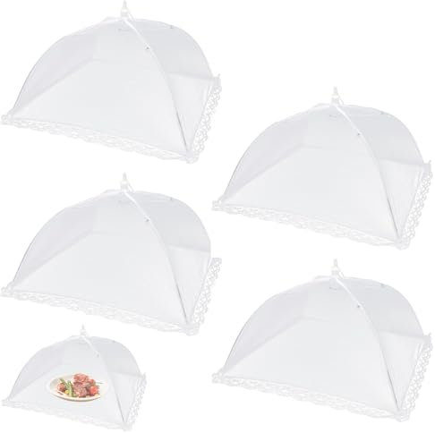 POPAPIE 4pcs Cloche Alimentaire Pliable 32 x 32cm Cloche Fruit Anti Moucheron Cloche Anti Mouche Alimentaire Capots Anti-Mouches en Maille pour Camping Pique-Nique Aliments Maison Barbecues,Blanc
