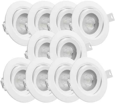 LUXULA 10 Stück schwenkbarer LED Einbaustrahler 7W 718lm, Ø68-72mm, CCT | CCT einstellbar 3000K 4000K 6000K, Einbauleuchte Spot IP44 für Badezimmer und Küche, Ø68-72mm, Deckenstrahler