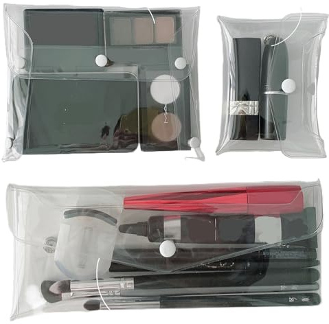 Sminkväskor 3 st genomskinliga sminkväskor S/M/L PVC transparent mini klar påse kosmetisk organiseringsväska med snäppstängning för semesterresor, badrum och organisering av sminkväska, 3 st, L