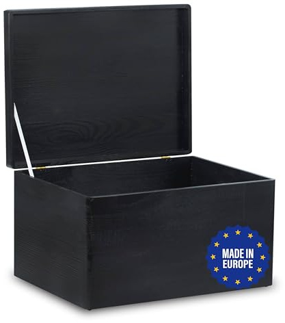 Pinus Holzkiste mit Deckel 40x30x23 cm Klappverschluss Schwarz